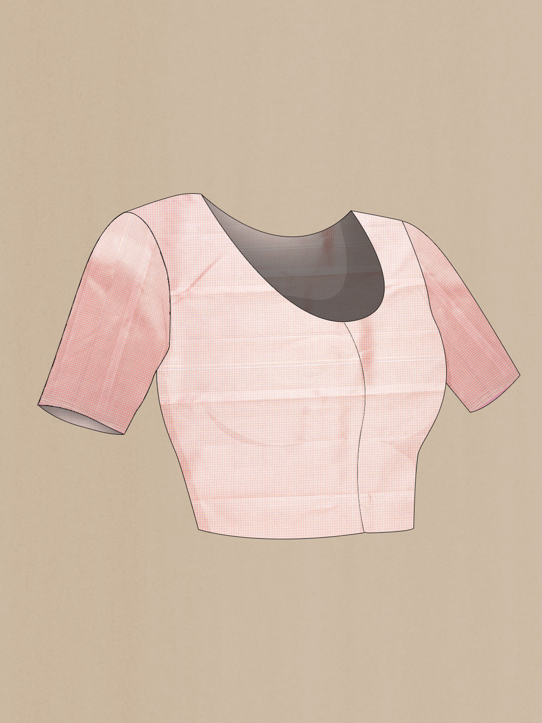 Close up image of the blouse of Pink Dual Tone Kanchipuram Silk Saree with Zari Brocade on the body and Zari Border