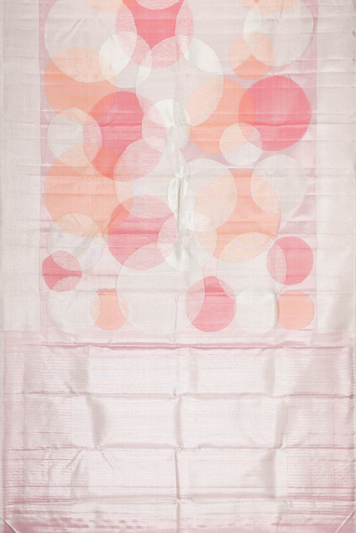 Flat view of Pink , Maroon and Orange Dual Tone Kanchipuram Silk Saree with Zari Brocade on the body and Zari Border
