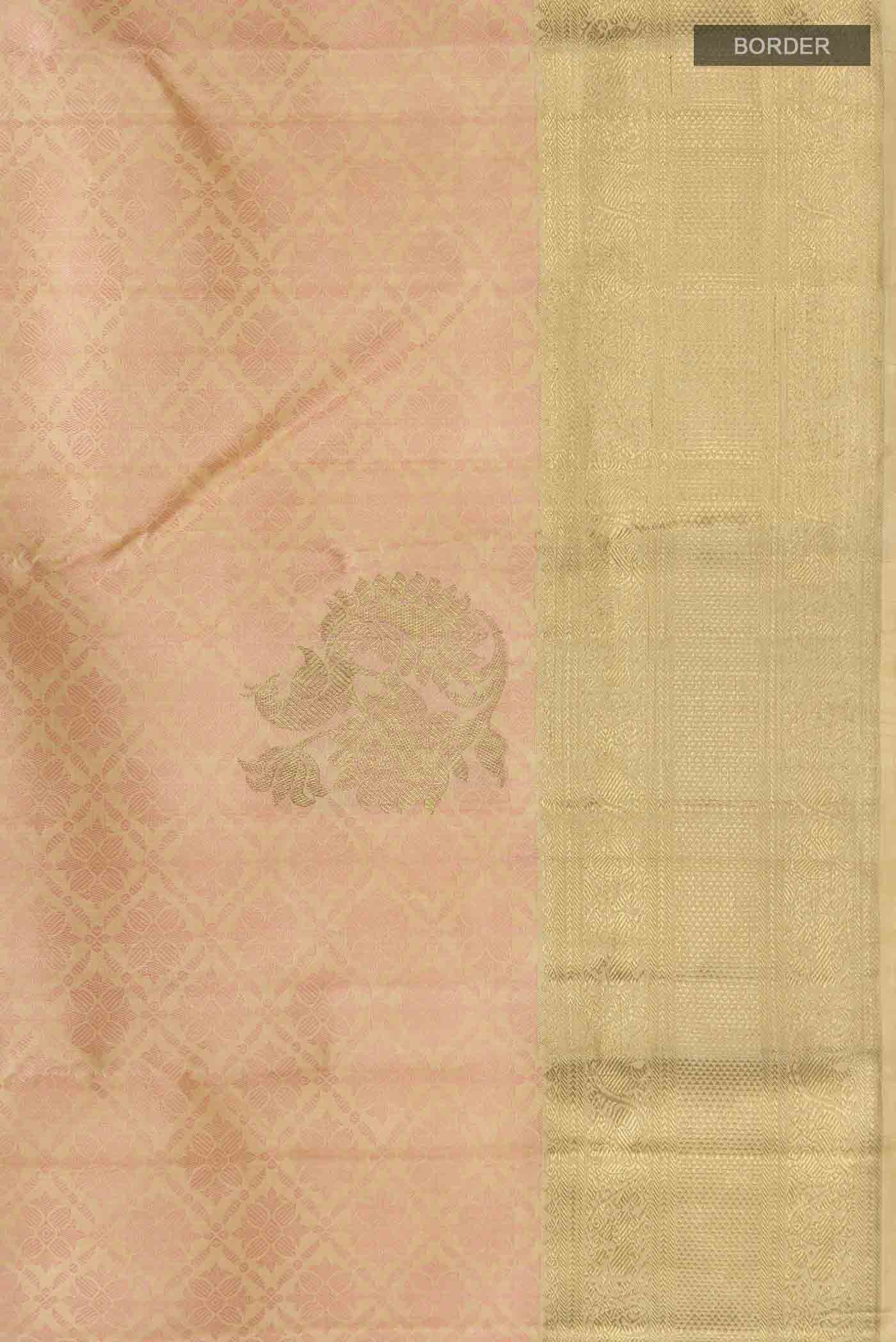 Border image of Pink Kanchipuram Silk Saree with Jacquard With Zari Butta on the body and Zari Border