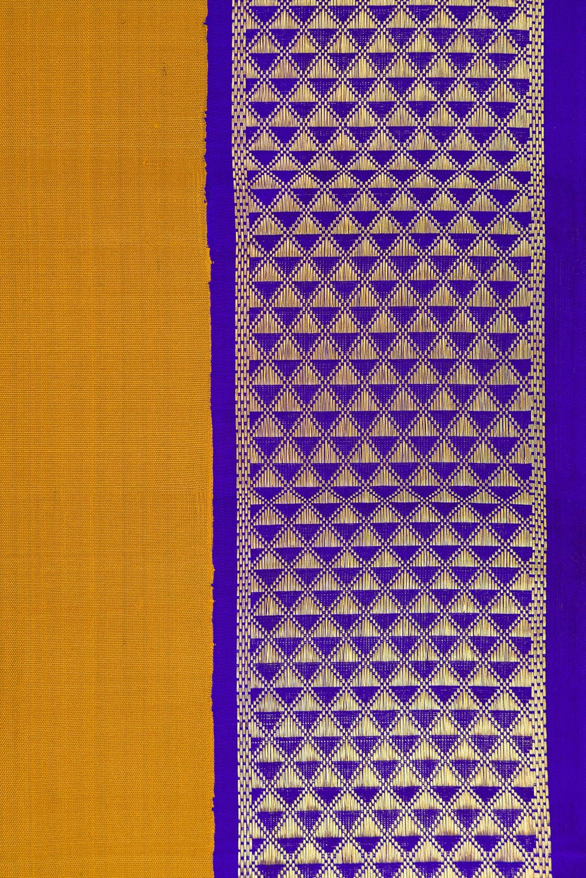 Border image of Mehandi Green Dual Tone Kanjivaram Silk Nine Yards Saree with Plain Body and Zari Border. 