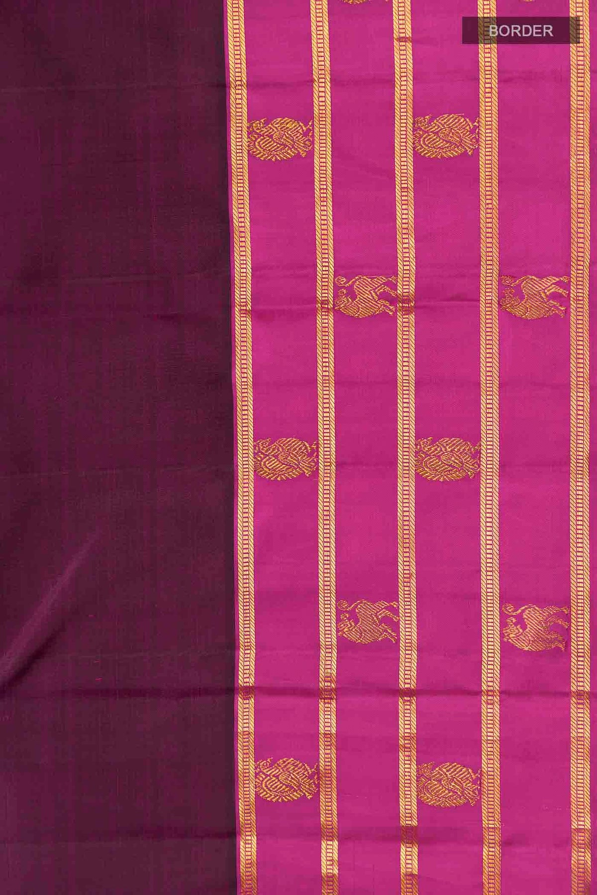 Border image of Maroon Kanchipuram Silk Saree with Plain Body and Zari Border