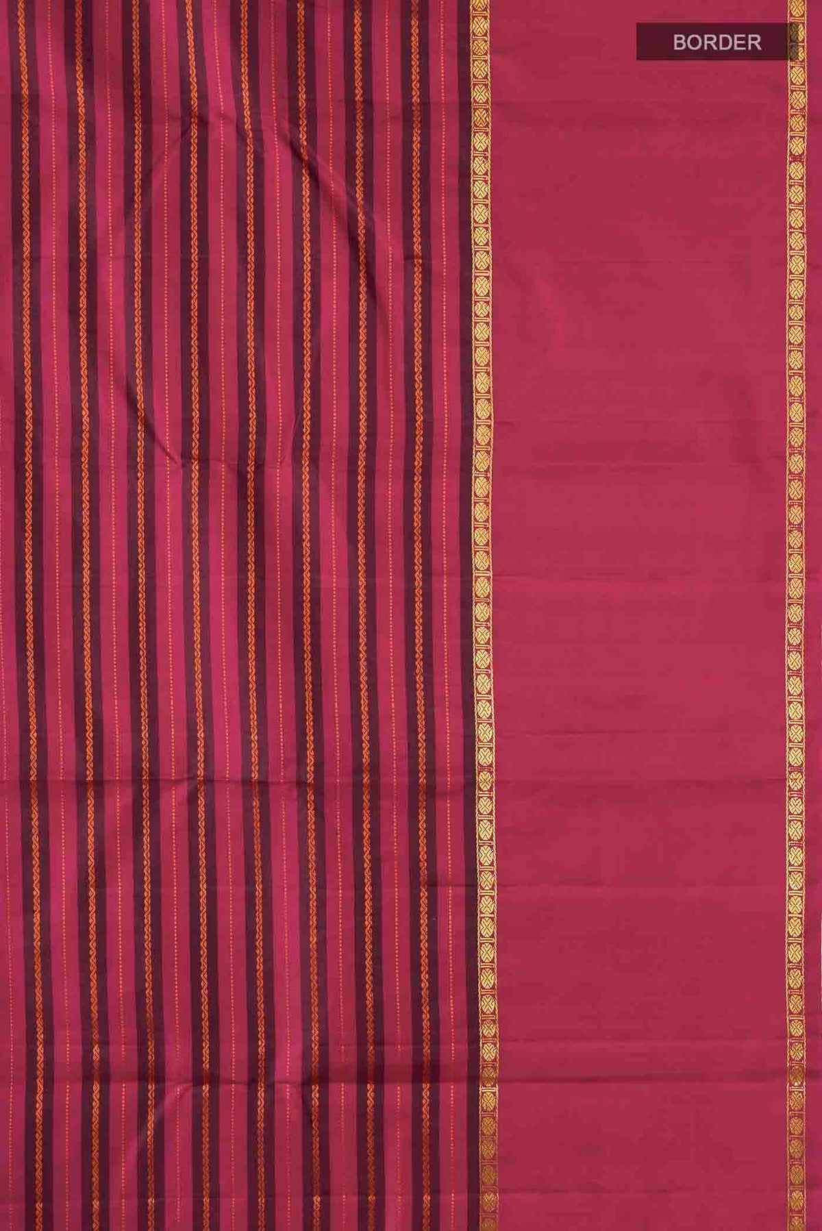 Border image of Maroon Kanchipuram Silk Saree with Stripes on the body and Zari Border
