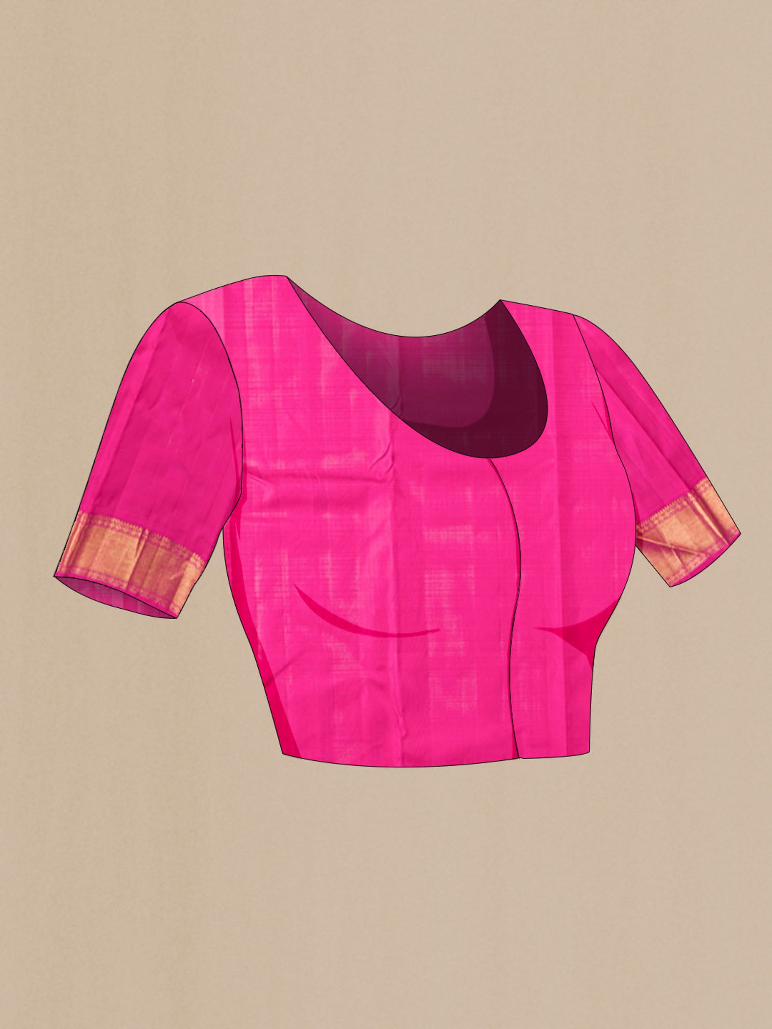 Close up image of the blouse of Green Kanchipuram Silk Saree with Plain Body and Zari Border