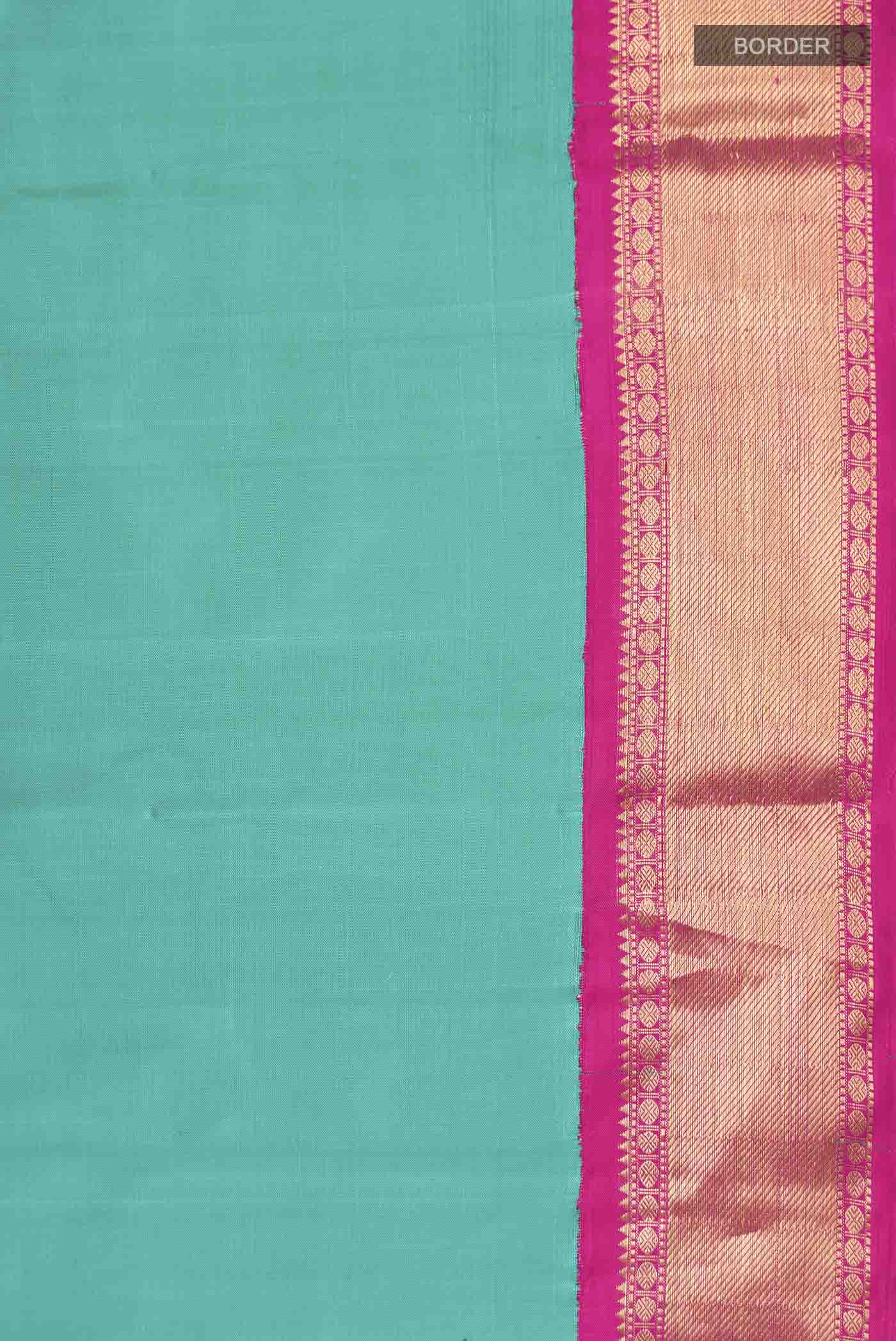 Border image of Green Kanchipuram Silk Saree with Plain Body and Zari Border