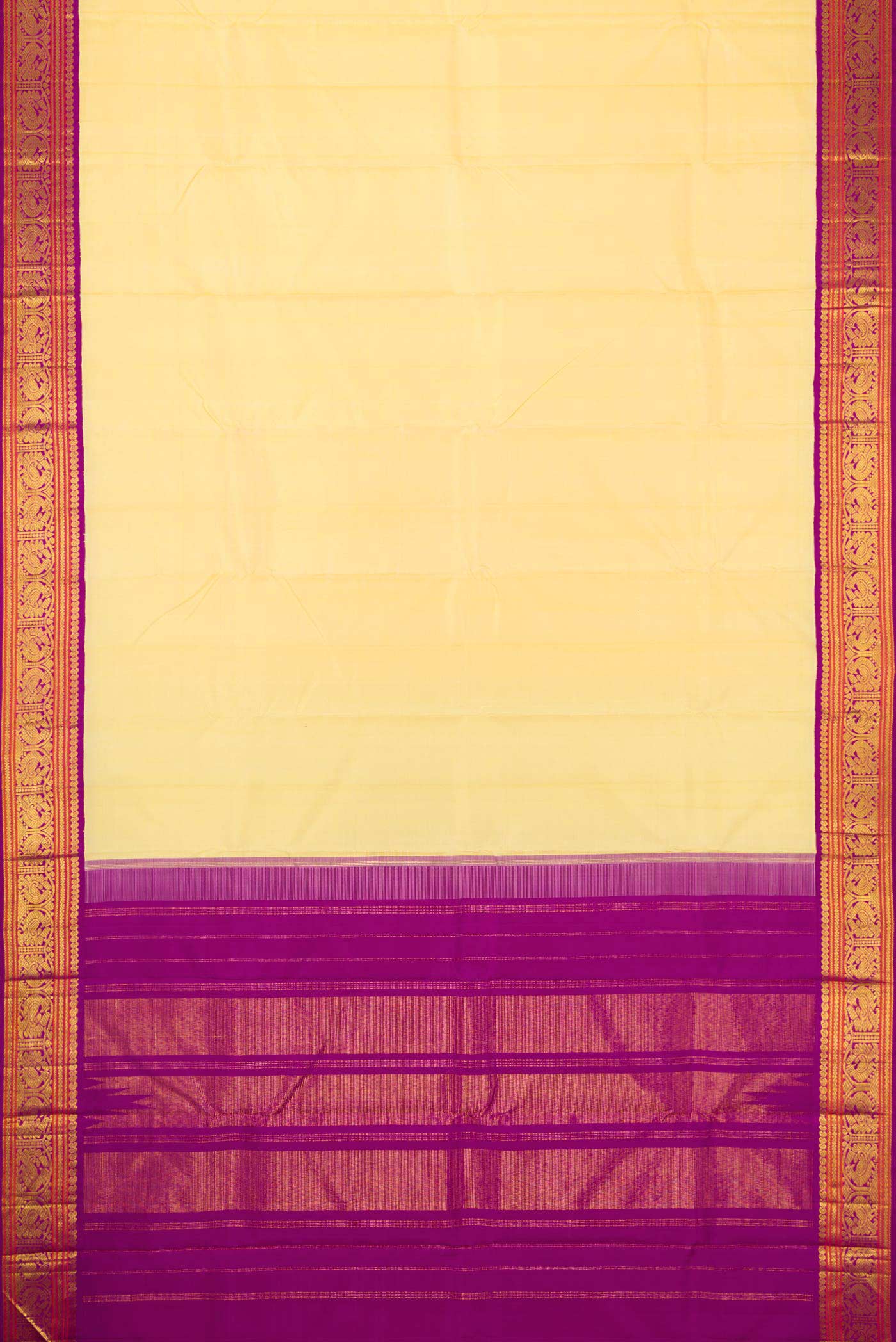 Flat view of Sandal Dual Tone Kanjivaram Silk Saree with Plain Body and Zari Border. 