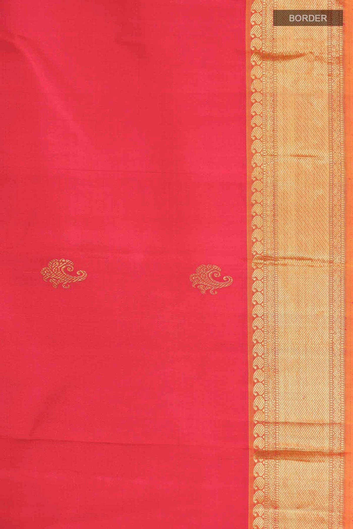 Border image of Red Kanchipuram Silk Saree with Zari Butta on the body and Zari Border