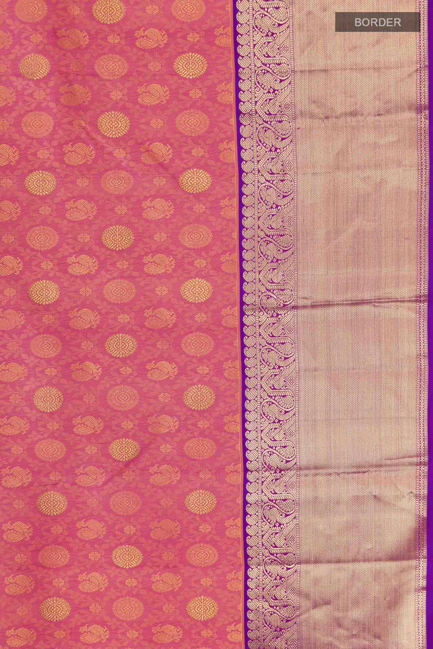 Border image of Pink Kanchipuram Silk Saree with Jacquard With Zari Butta on the body and Zari Border