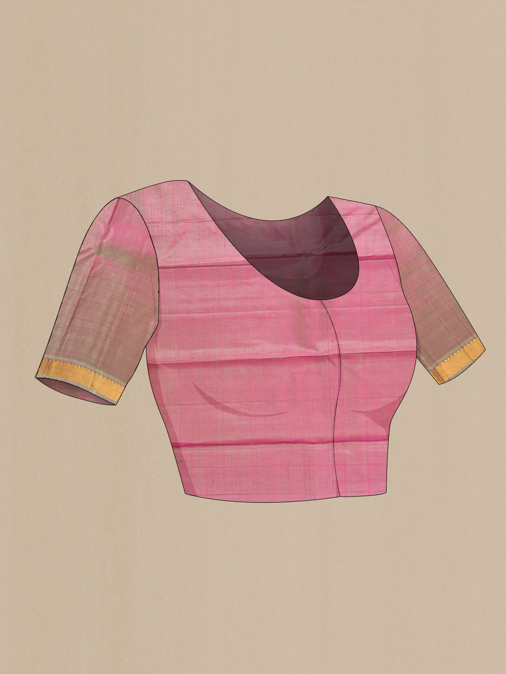 Close up image of the blouse of Purple Dual Tone Kanchipuram Silk Saree with Zari Butta on the body and Zari Border. 