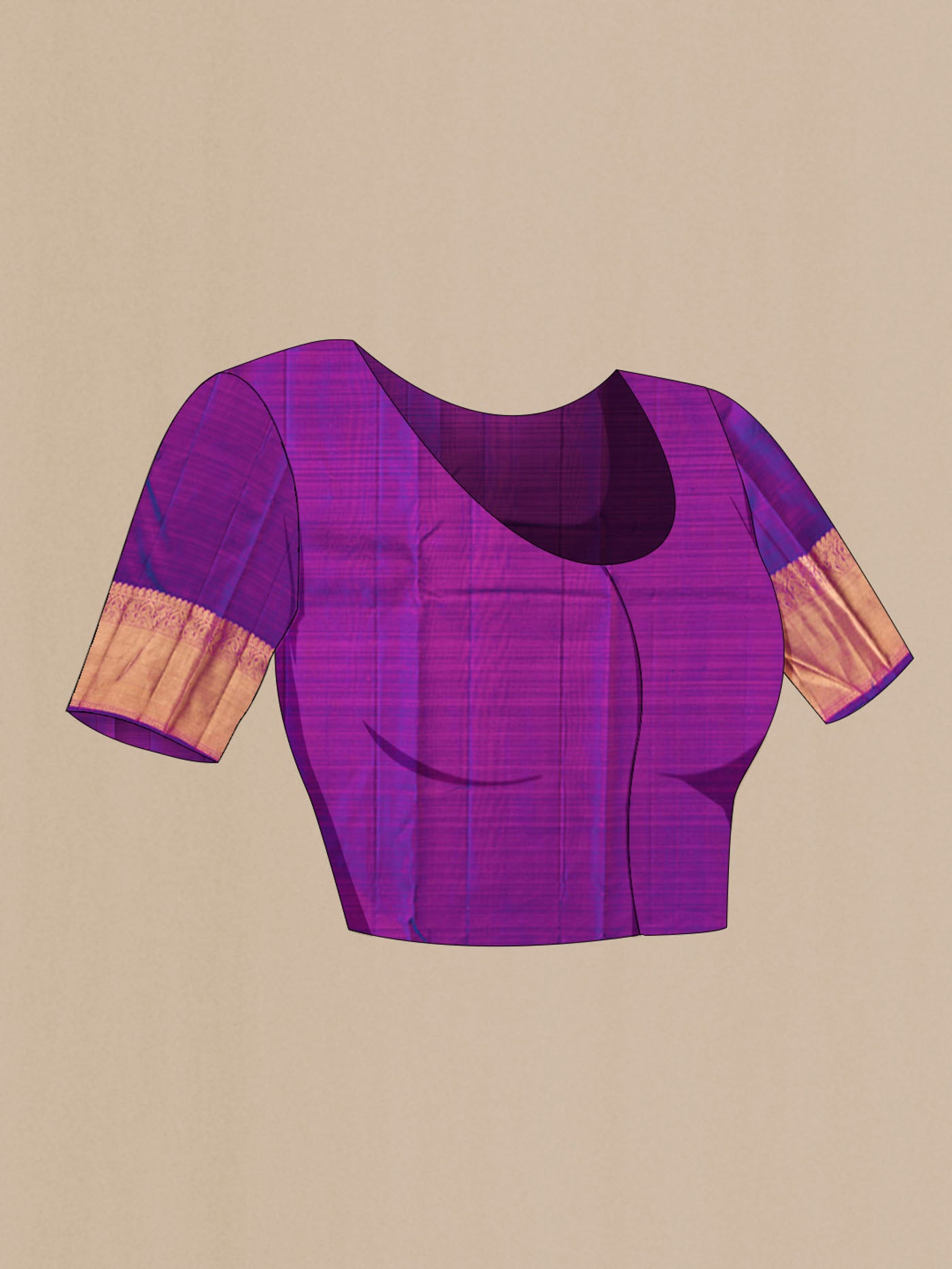 Close up image of the blouse of Pink Kanchipuram Silk Saree with Jacquard With Zari Butta on the body and Zari Border