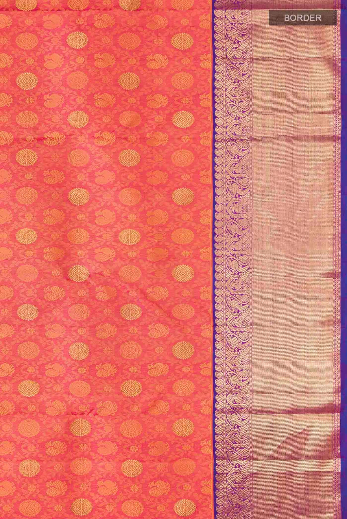 Border image of Pink Kanchipuram Silk Saree with Jacquard With Zari Butta on the body and Zari Border