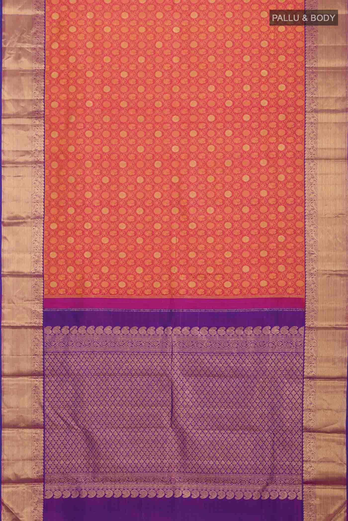 Flat view of Pink Kanchipuram Silk Saree with Jacquard With Zari Butta on the body and Zari Border