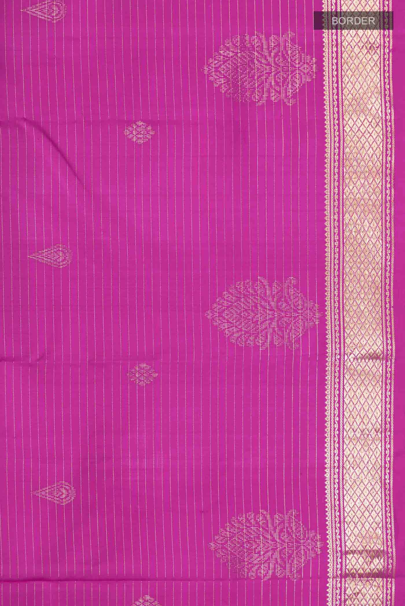 Border image of Pink Kanchipuram Silk Saree with Zari Butta on the body and Zari Border
