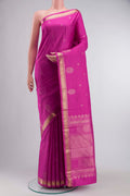 Pink Kanchipuram Silk Saree with Zari Butta on the body and Zari Border displayed on a mannequin