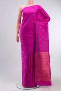 Pink Kanchipuram Silk Saree with Zari Butta on the body and Without Border displayed on a mannequin