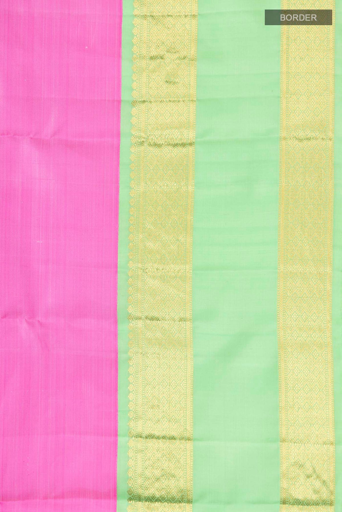 Border image of Pink Kanchipuram Silk Saree with Plain Body and Zari Border