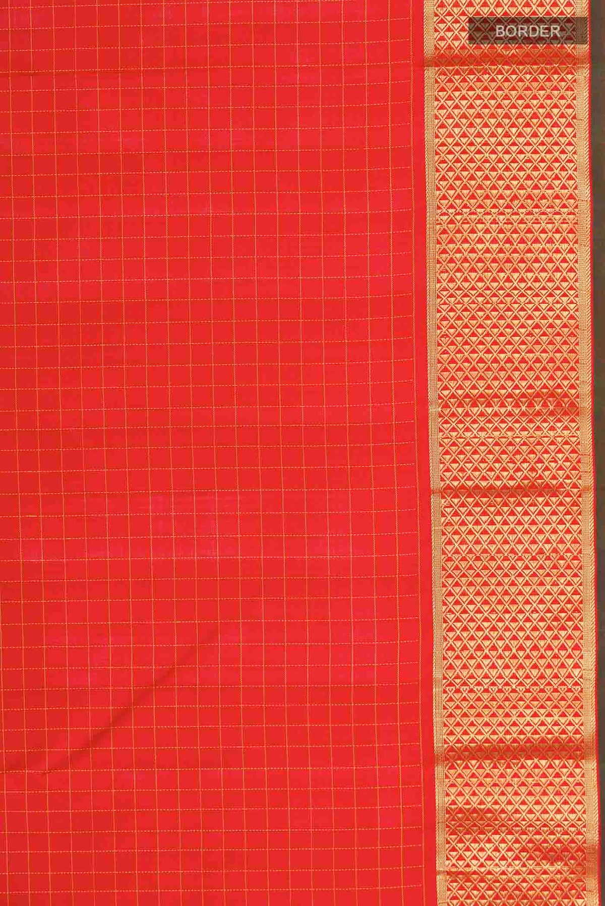 Border image of Red Kanchipuram Silk Saree Checked design on the body and Zari Border