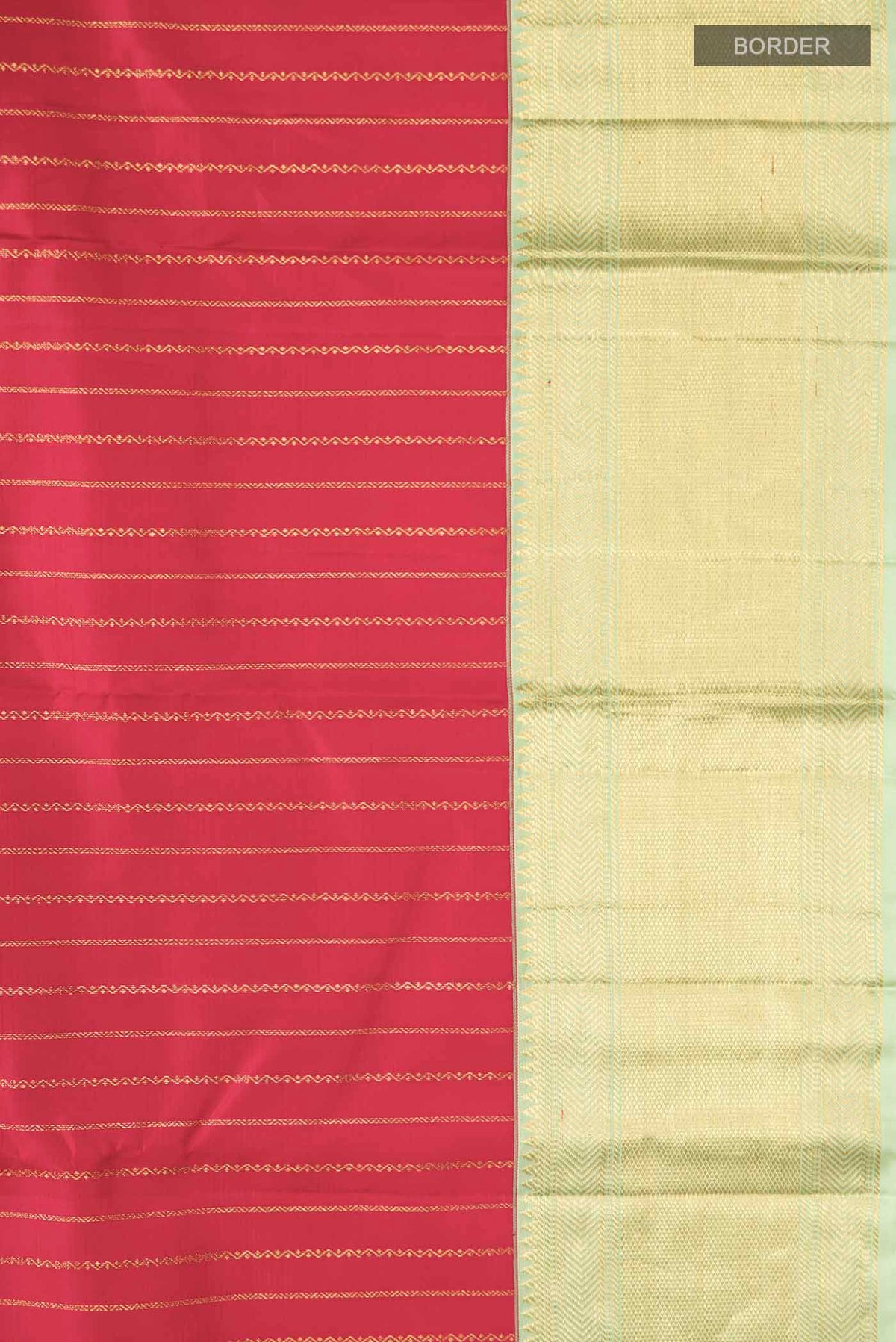 Border image of Red Kanchipuram Silk Saree with Stripes on the body and Zari Border