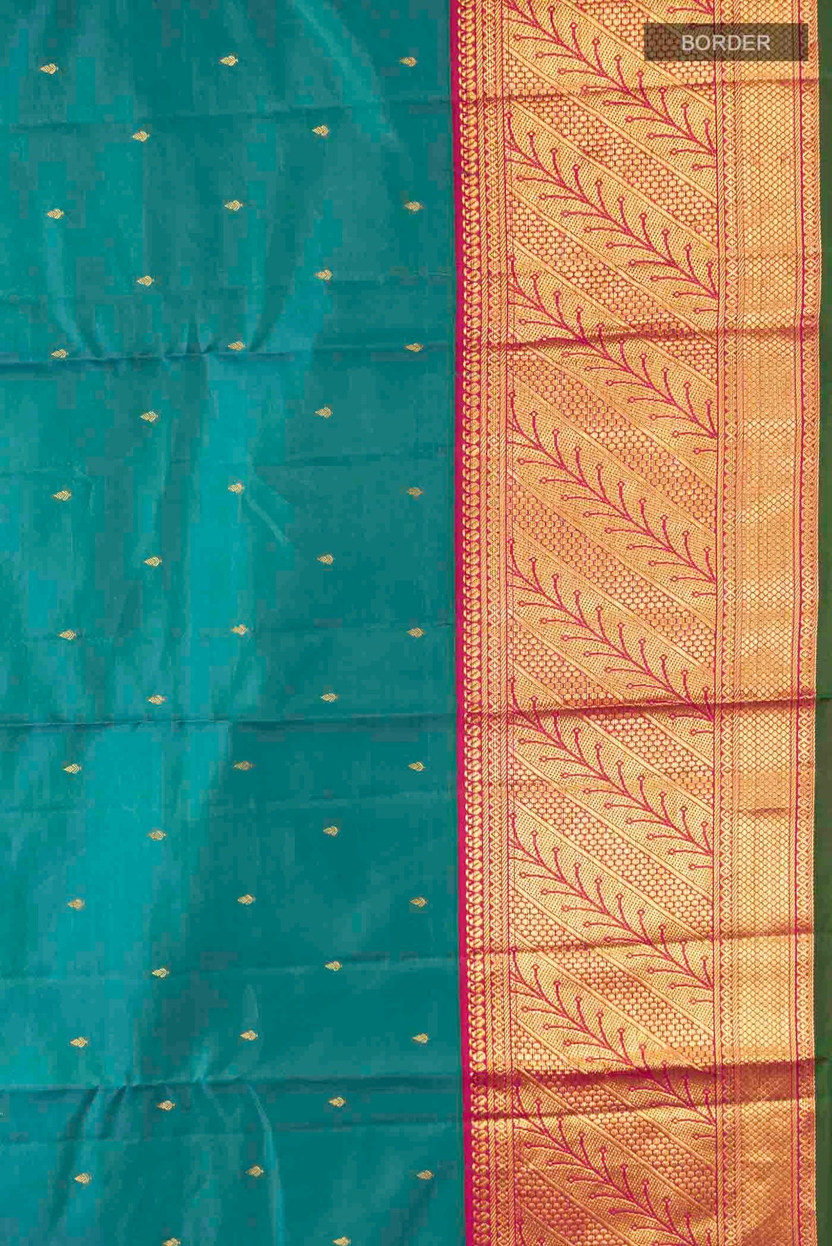 Border image of Blue Kanchipuram Silk Saree with Zari Butta on the body and Zari Border
