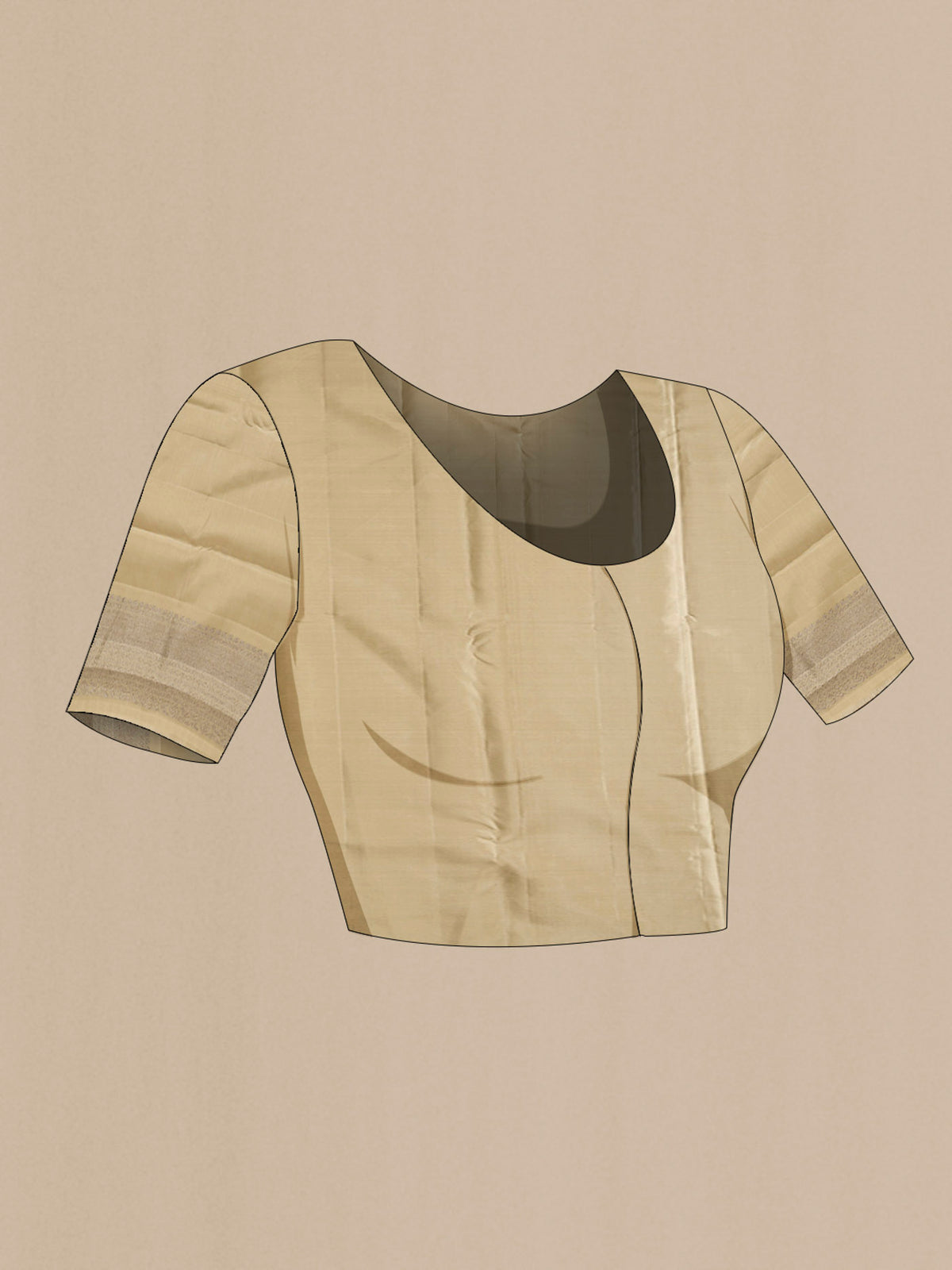 Close up image of the blouse of Sage Green Kanchipuram Silk Saree with Stripes on the body and Without Border