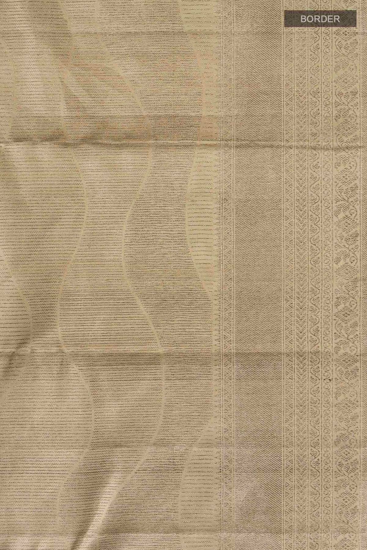 Border image of Sage Green Kanchipuram Silk Saree with Stripes on the body and Without Border