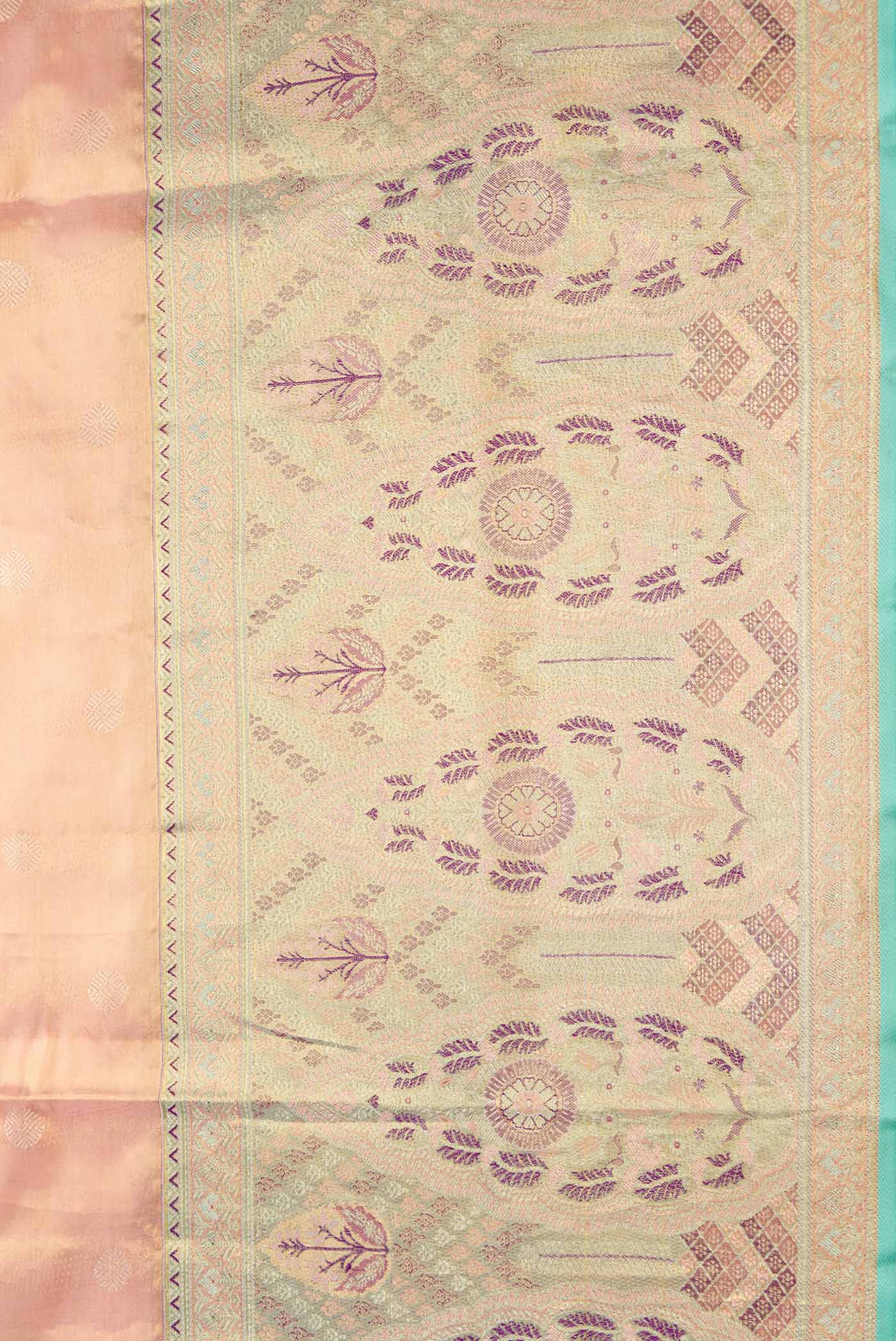 Border image of Peach Dual Tone Kanchipuram Tissue Silk Saree with Zari Brocade on the body and Zari Border