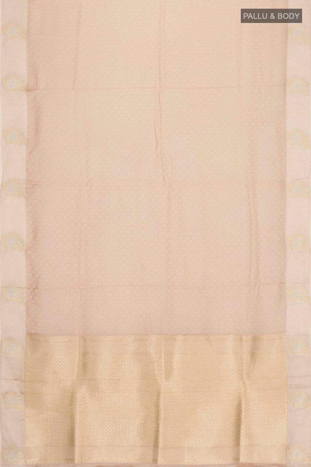 Flat view of Beige Blended Satin Silk Saree with Jacquard design on the body and Satin Border