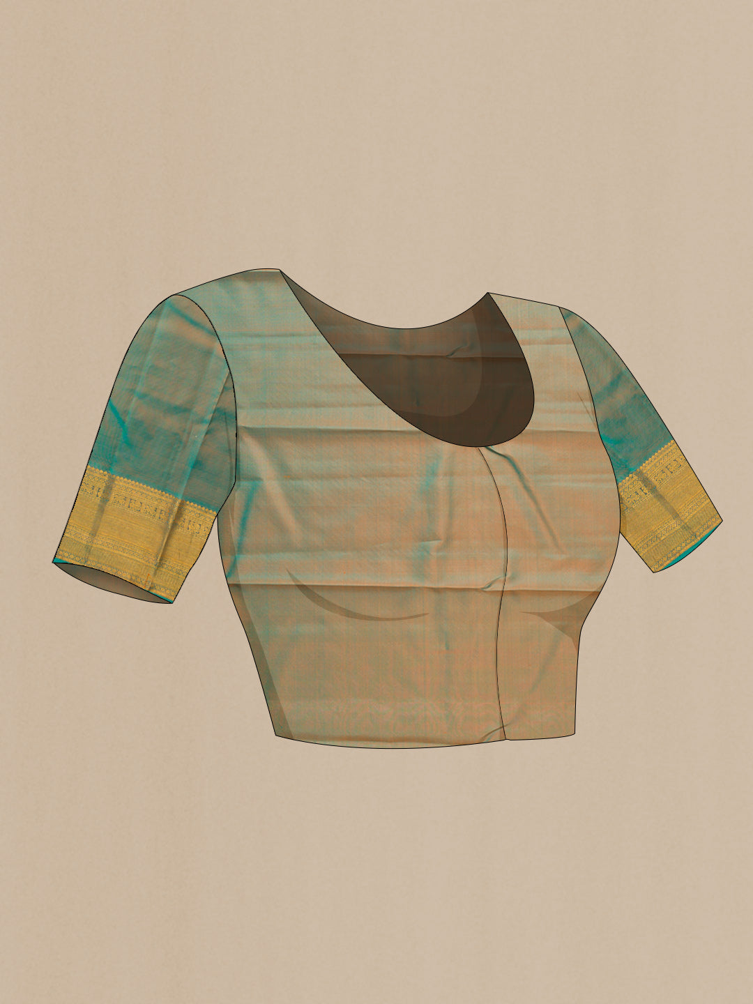 Close up image of the blouse of Pink Dual Tone Kanchipuram Silk Saree with Zari Butta on the body and Zari Border