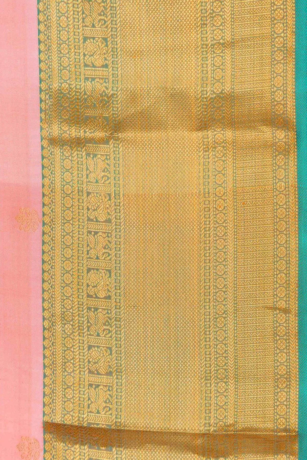 Border image of Pink Dual Tone Kanchipuram Silk Saree with Zari Butta on the body and Zari Border