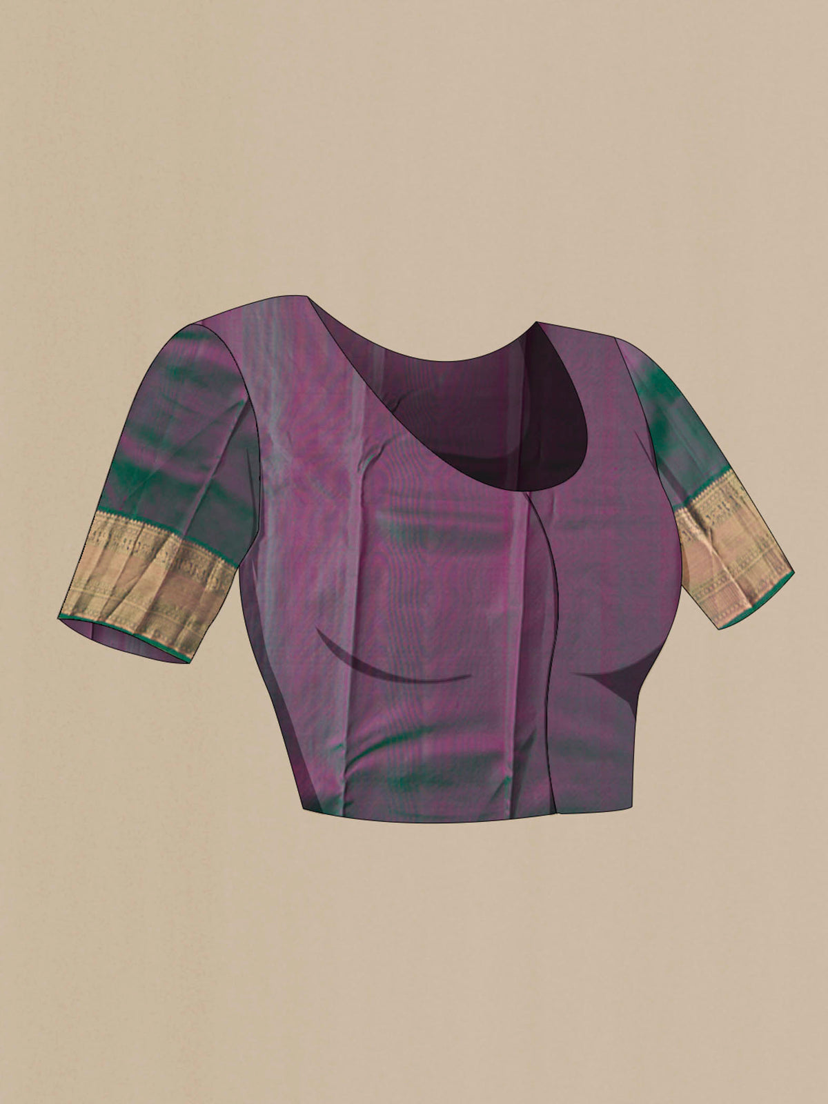 Close up image of the blouse of Pink Kanchipuram Silk Saree with Zari Butta on the body and Zari Border