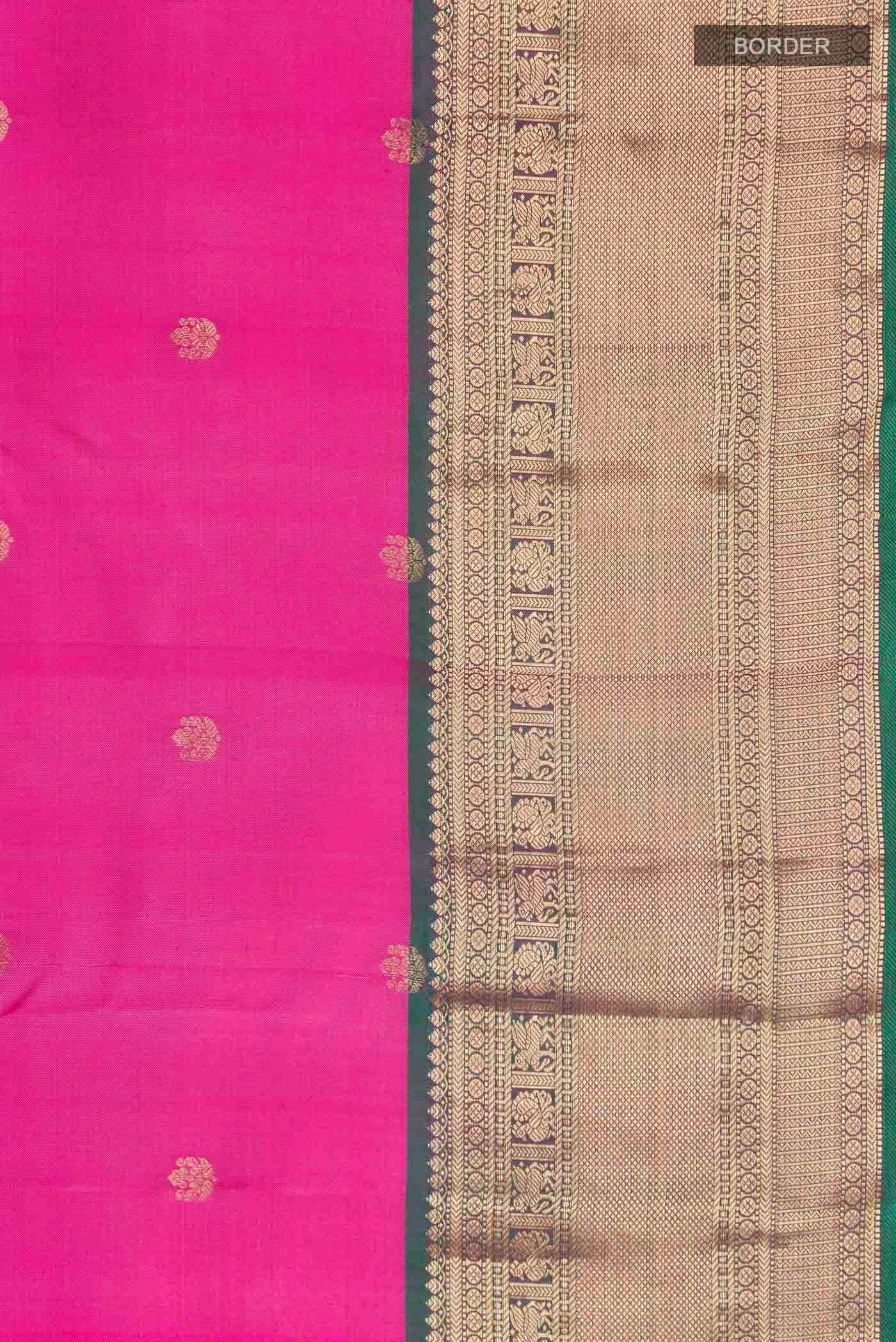 Border image of Pink Kanchipuram Silk Saree with Zari Butta on the body and Zari Border