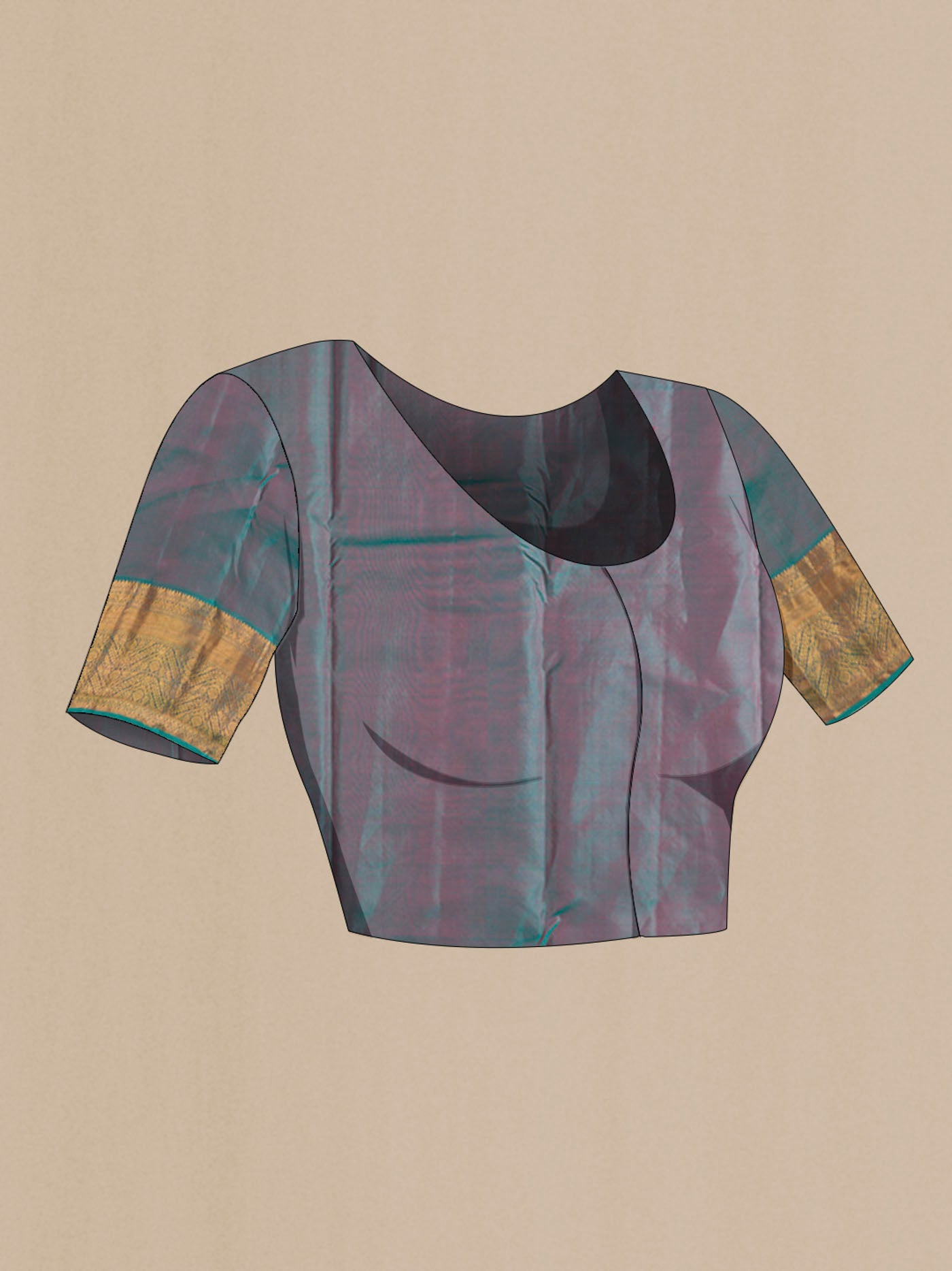 Close up image of the blouse of Pink Kanchipuram Silk Saree with Zari Butta on the body and Zari Border