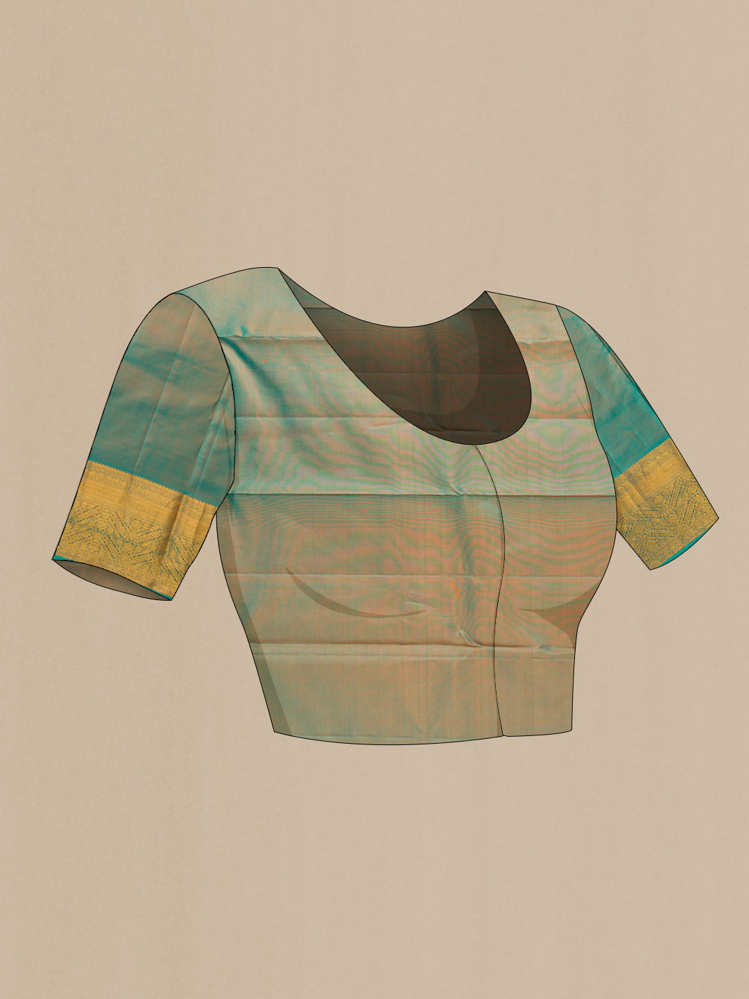 Close up image of the blouse of Pink Dual Tone Kanchipuram Silk Saree with Zari Butta on the body and Zari Border