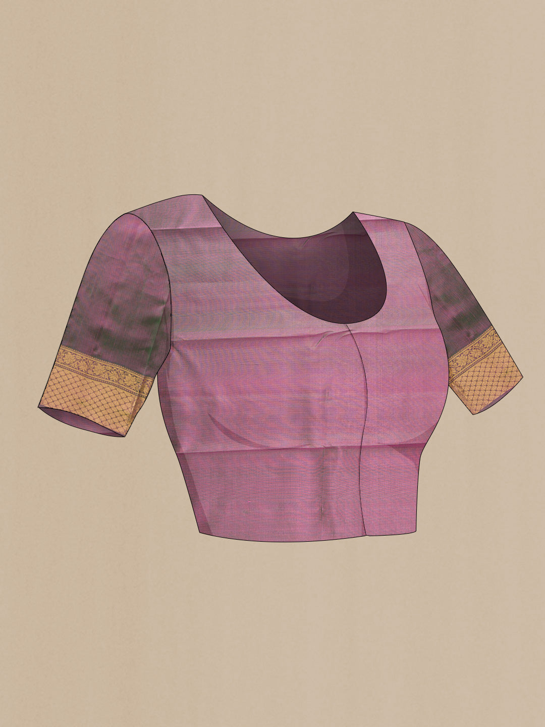 Close up image of the blouse of Pink Dual Tone Kanchipuram Silk Saree with Zari Butta on the body and Zari Border