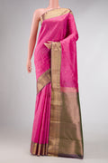 Pink Dual Tone Kanchipuram Silk Saree with Zari Butta on the body and Zari Border displayed on a mannequin