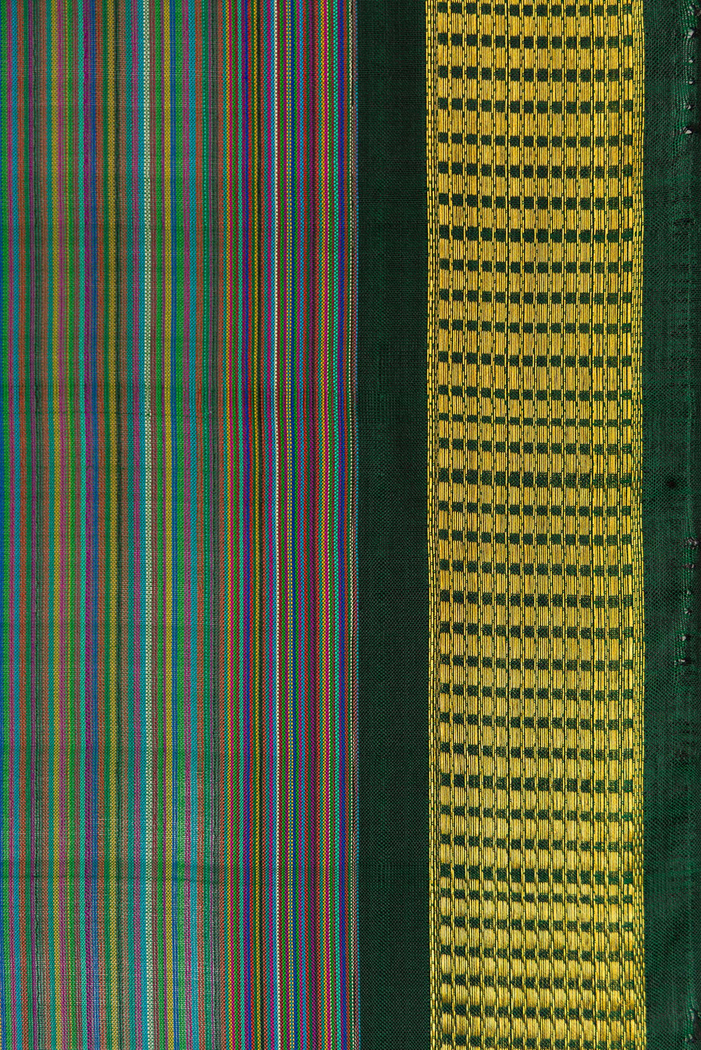 Border image of Mehandi Green Dual Tone Kanjivaram Silk Saree with Stripes on the body and Zari Border. 