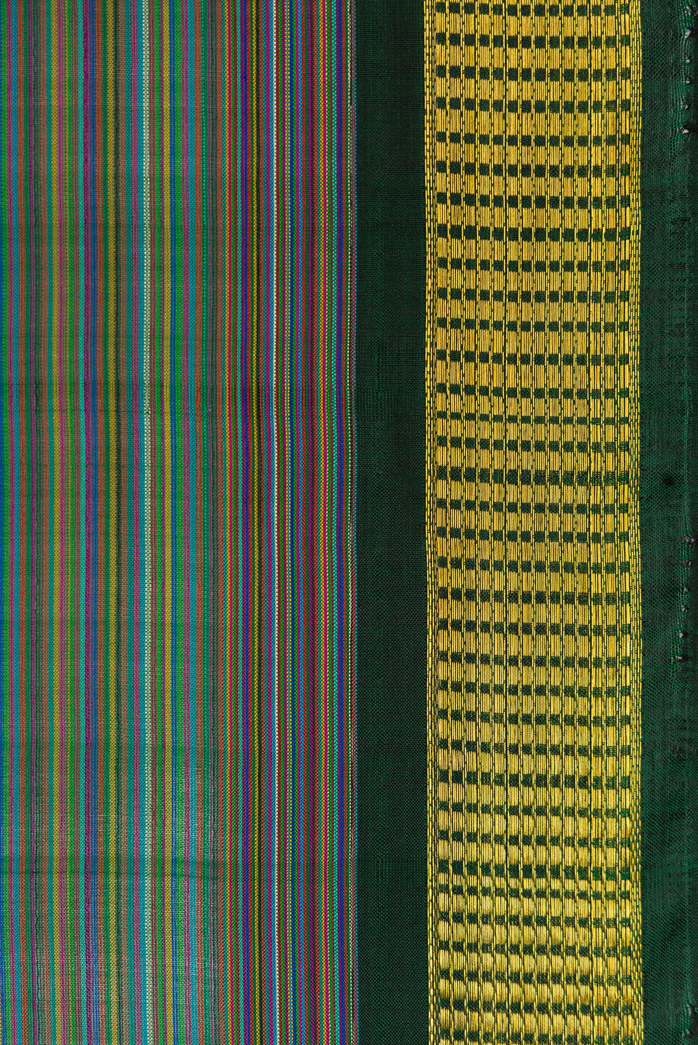Border image of Mehandi Green Dual Tone Kanjivaram Silk Saree with Stripes on the body and Zari Border. 