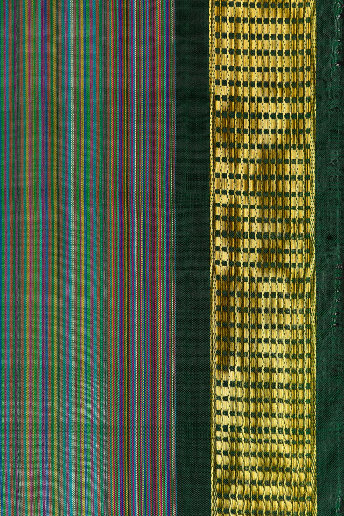 Border image of Mehandi Green Dual Tone Kanjivaram Silk Saree with Stripes on the body and Zari Border. 