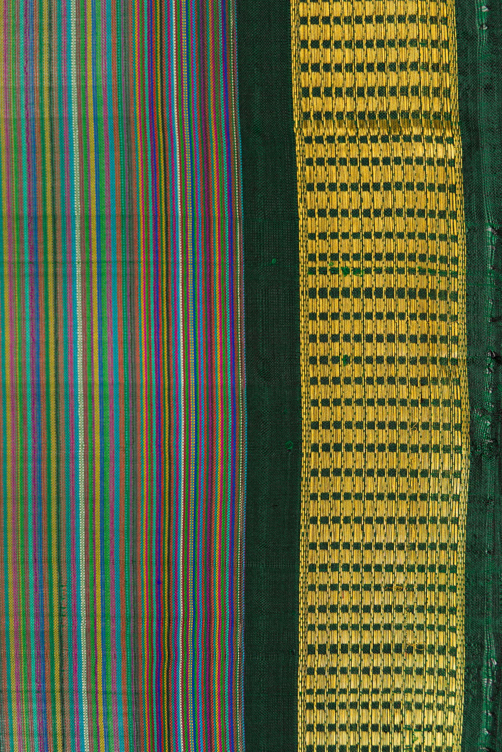 Border image of Mehandi Green Dual Tone Kanjivaram Silk Saree with Stripes on the body and Zari Border. 