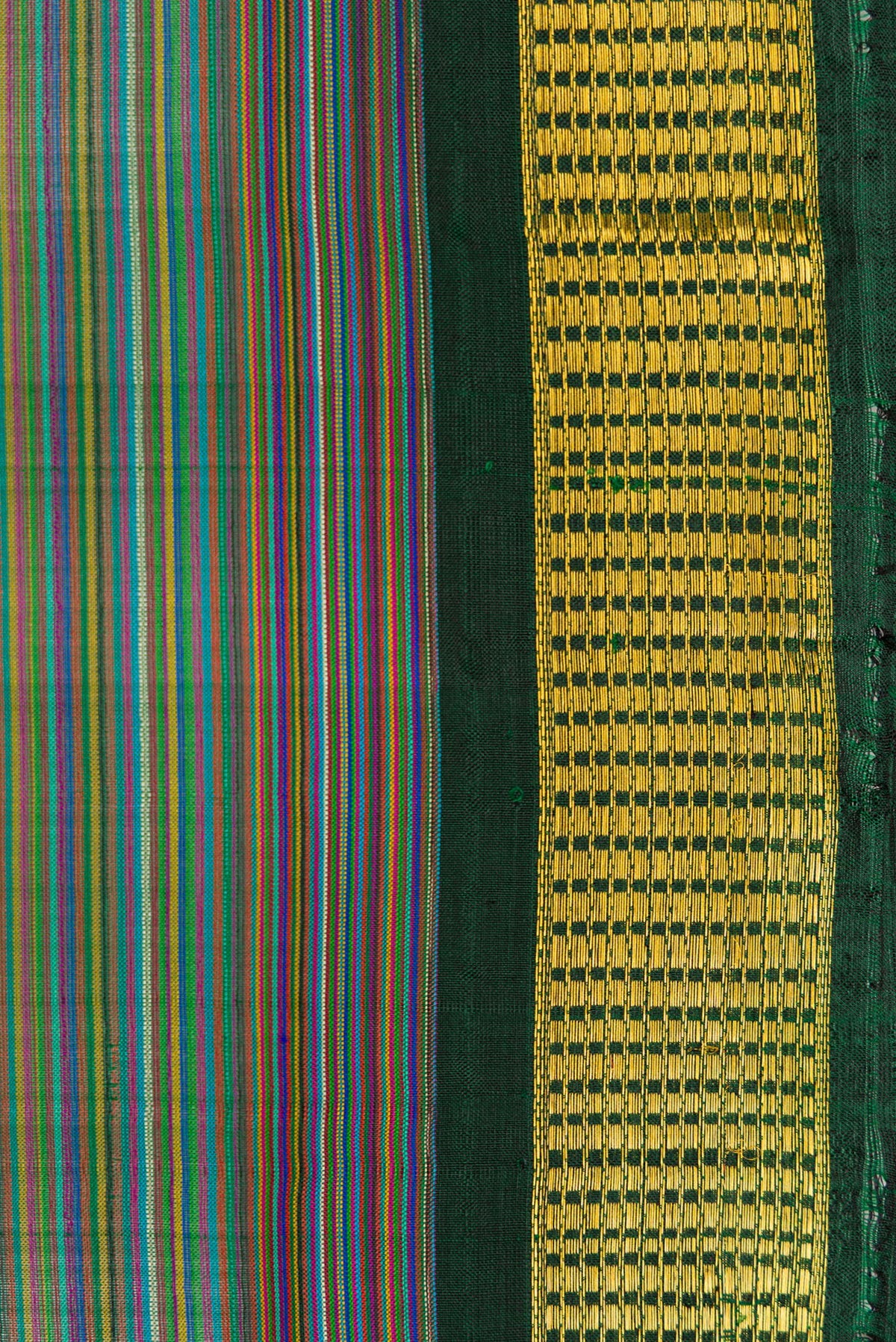 Border image of Mehandi Green Dual Tone Kanjivaram Silk Saree with Stripes on the body and Zari Border. 