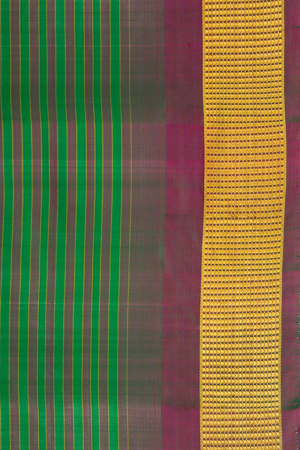 Border image of Green Dual Tone Kanjivaram Silk Saree with Stripes on the body and Zari Border. 