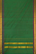 Green Dual Tone Kanjivaram Silk Saree with Stripes on the body and Zari Border.  displayed on a mannequin