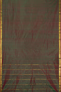 Green Dual Tone Kanchipuram Silk Saree with Plain Body and Zari Border.  displayed on a mannequin