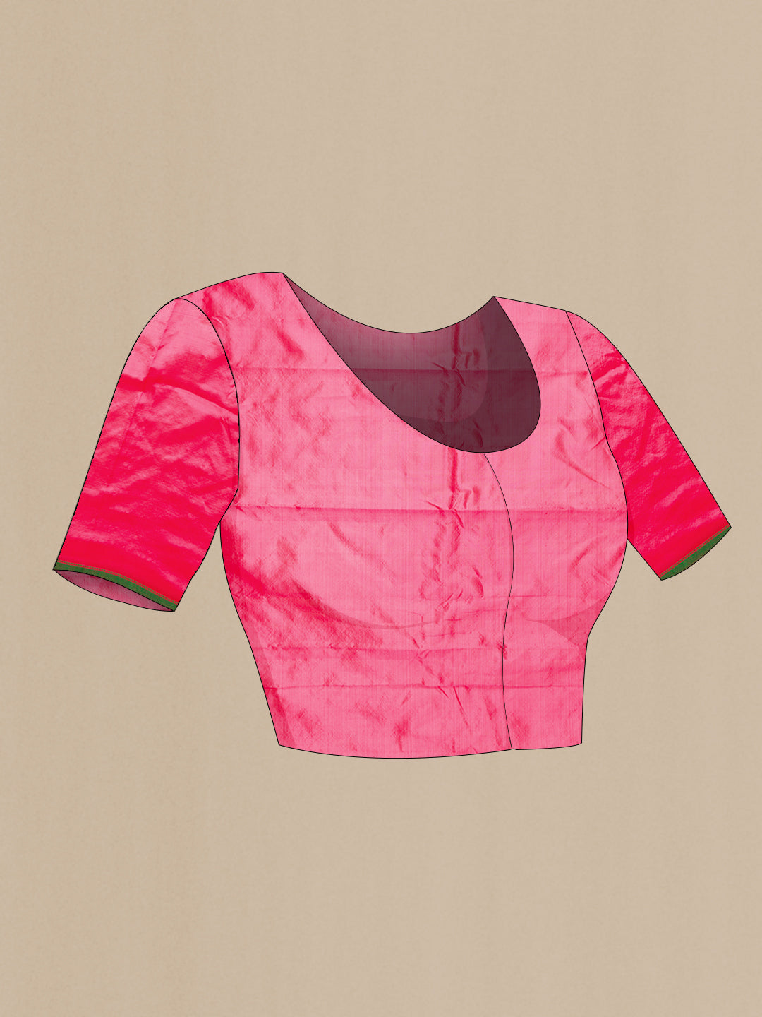 Close up image of the blouse of Pink Dual Tone Kanchipuram Silk Saree with Plain Body and Thread Border. 