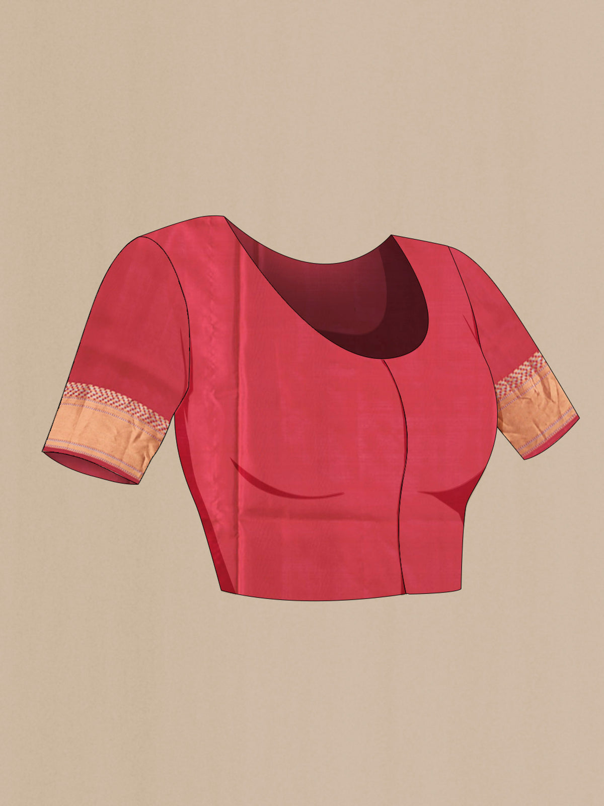 Close up image of the blouse of Red Soft Silk Saree with Zari Butta on the body and Zari Border