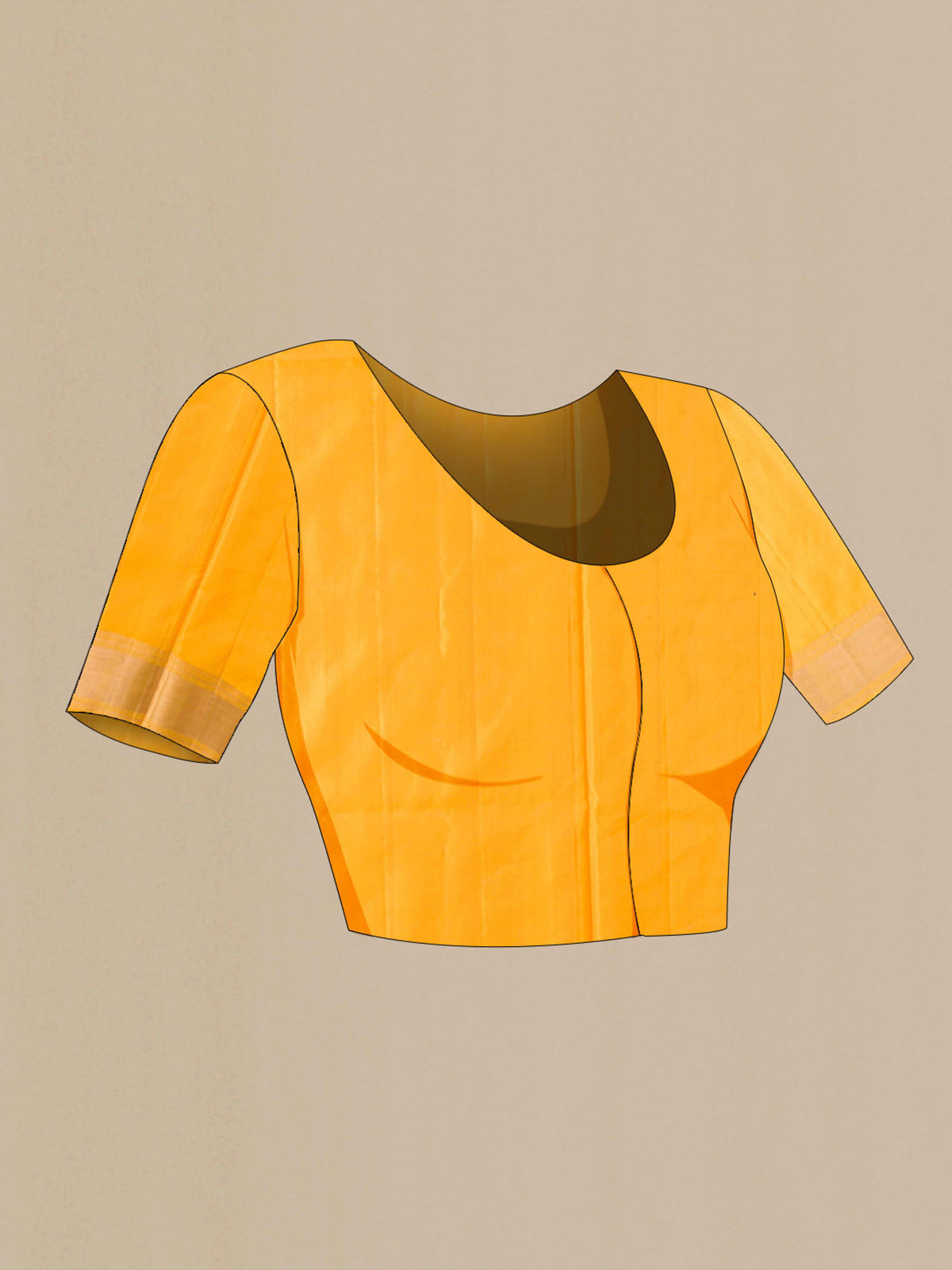 Close up image of the blouse of Yellow Soft Silk Saree with Zari Butta on the body and Zari Border