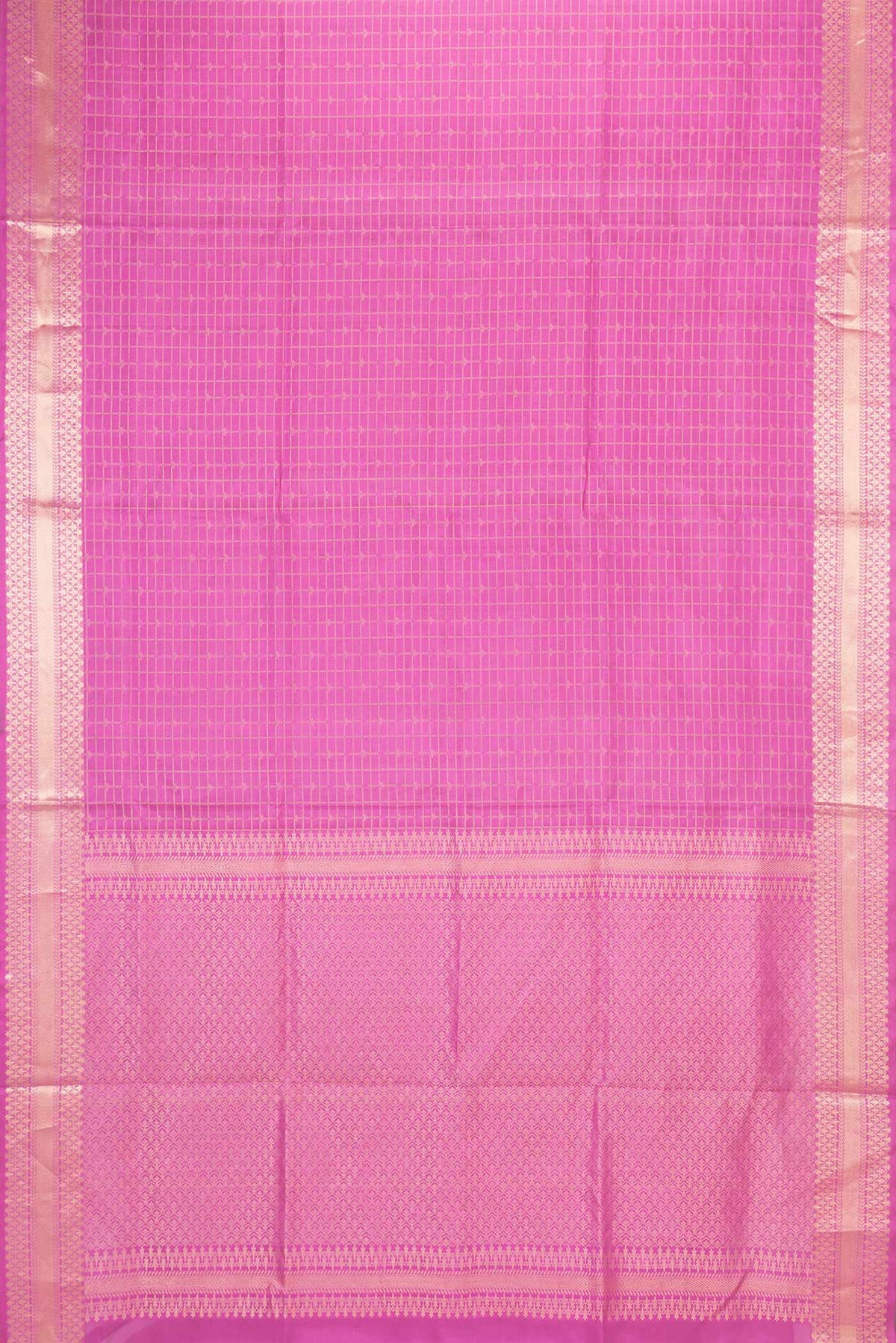 Flat view of Pink Dual Tone Soft Silk Saree with Zari Brocade on the body and Zari Border