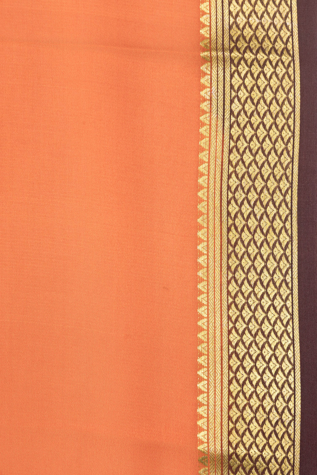 Border image of Orange Dual Tone Mysore Silk Saree with Plain Body and Zari Border. 