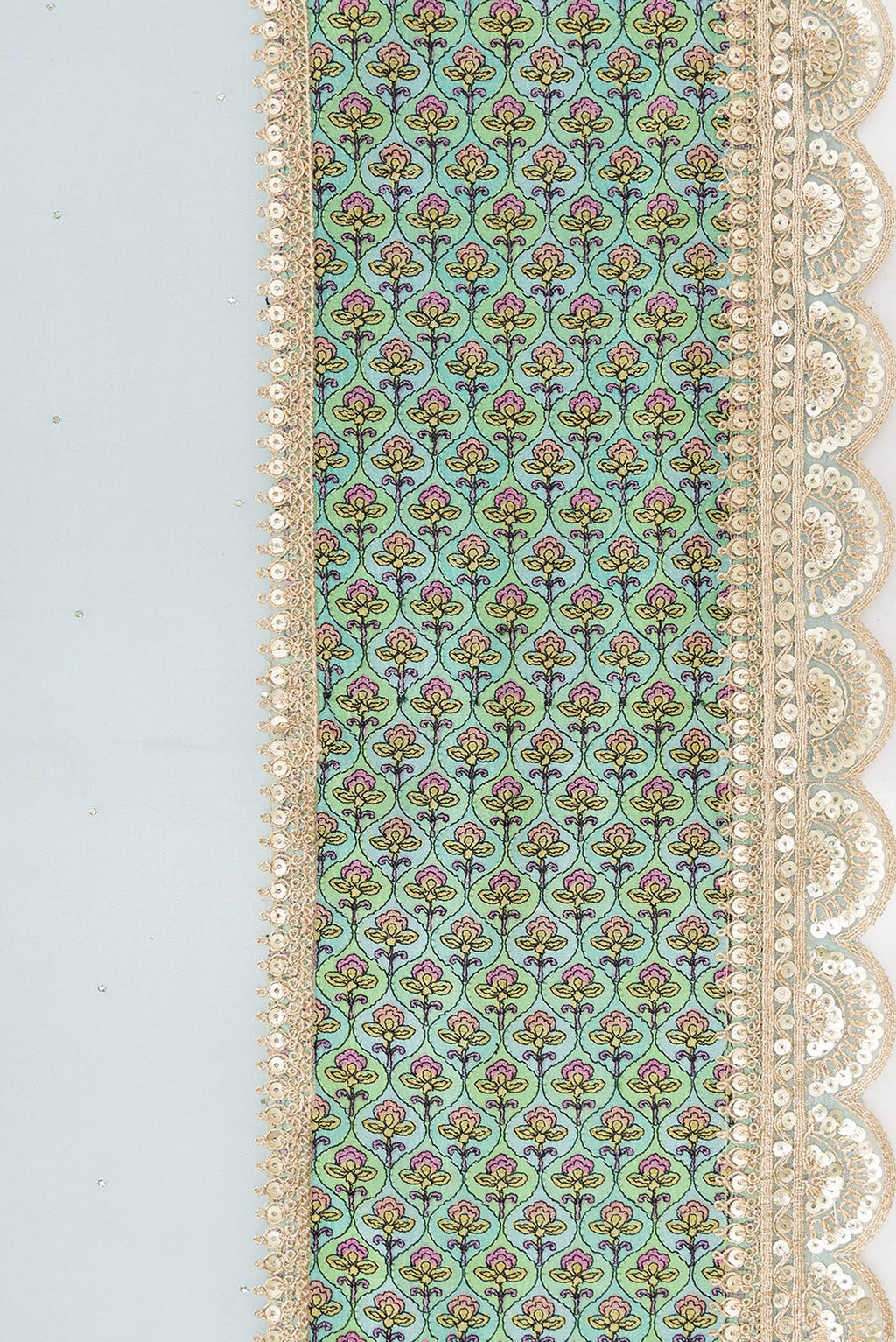 Border image of Sky Blue Dual Tone Organza Silk Saree with Embroidery on the body and Embroidery Border. 
