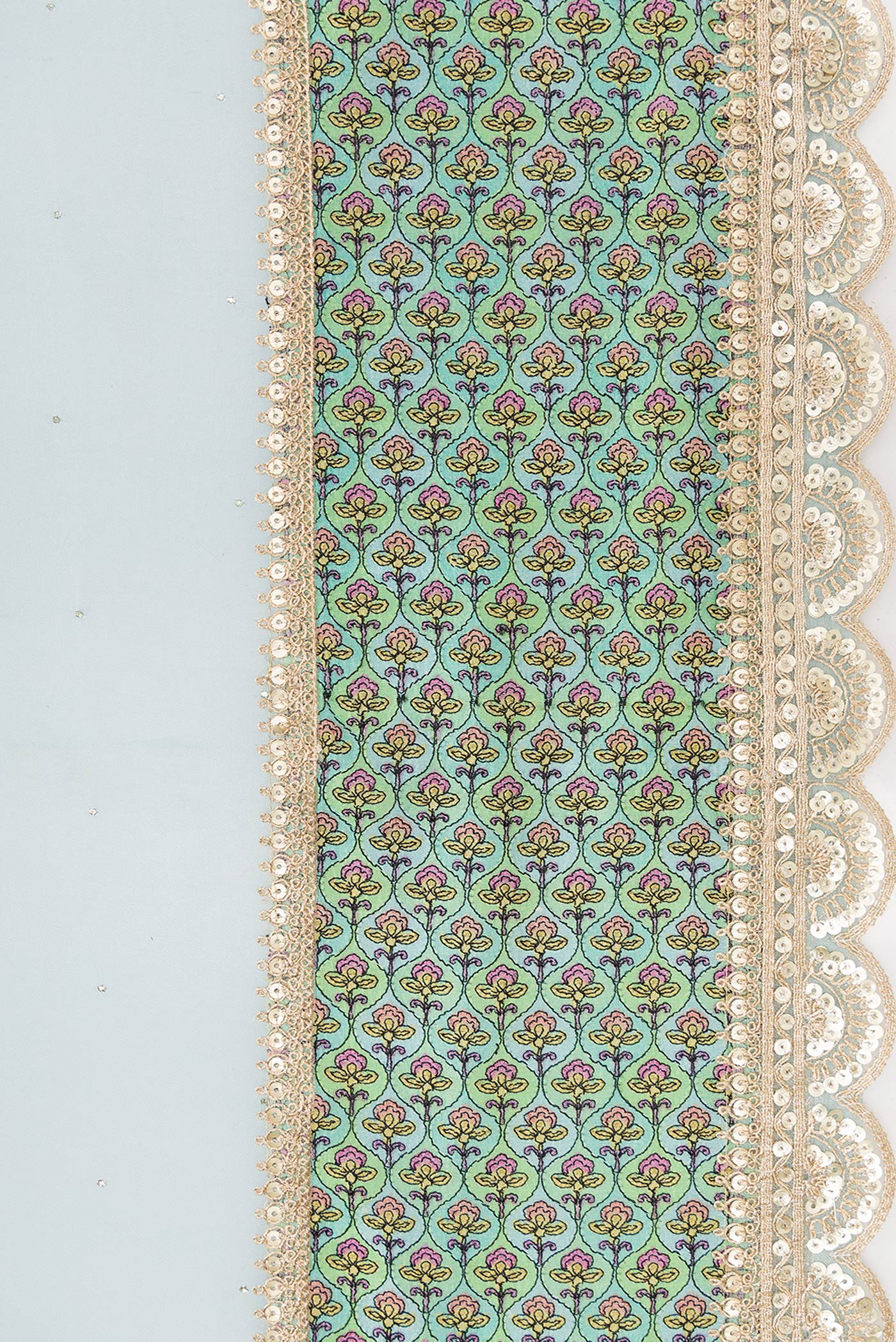 Border image of Sky Blue Dual Tone Organza Silk Saree with Embroidery on the body and Embroidery Border. 
