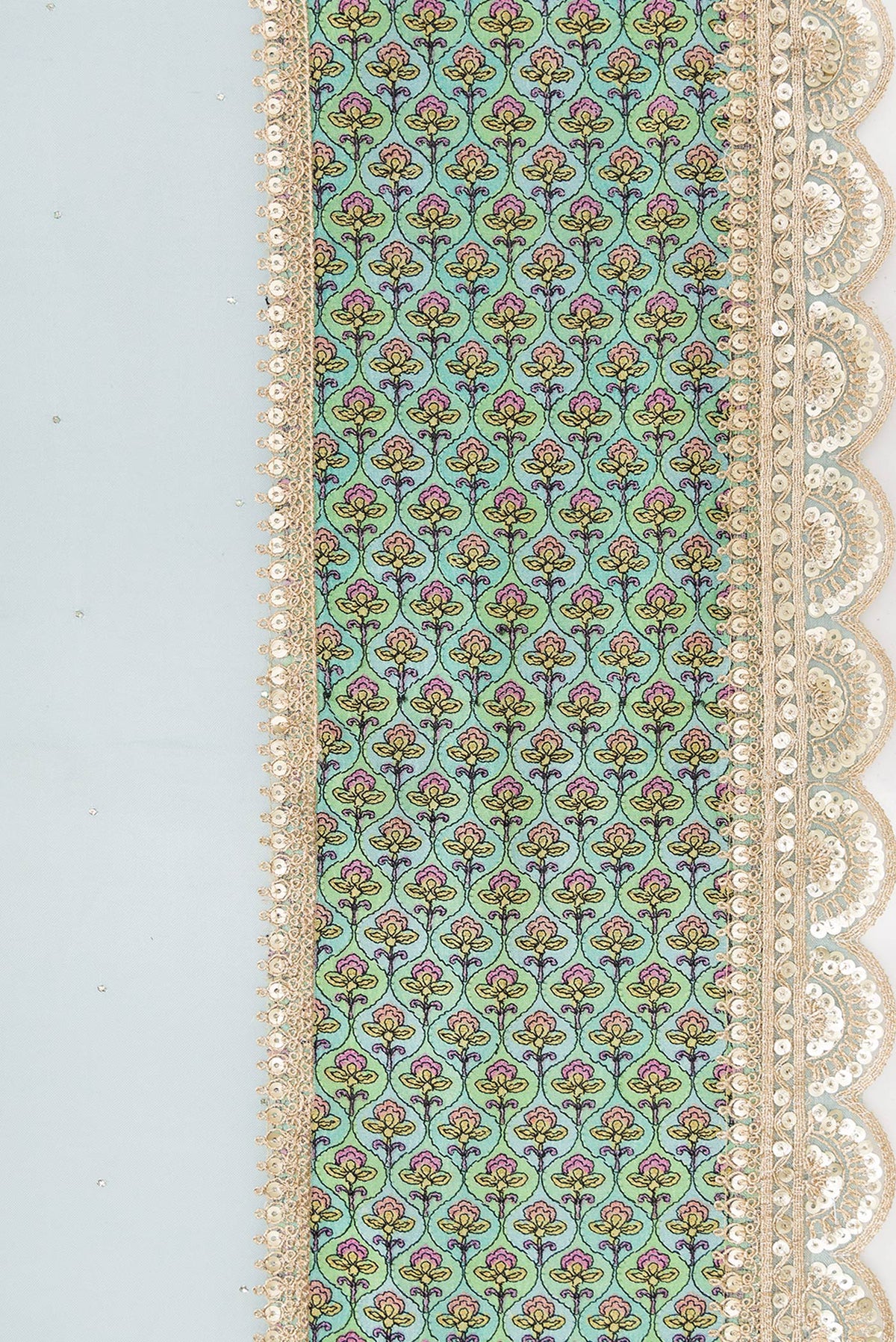 Border image of Sky Blue Dual Tone Organza Silk Saree with Embroidery on the body and Embroidery Border. 